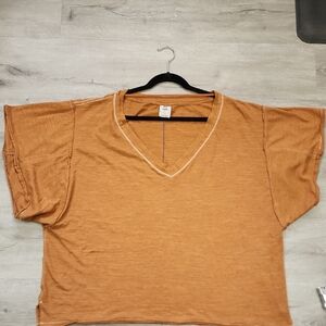 We The Free Oversized  V-Neck Short Sleeve Top in Rust Orange